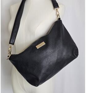 BCBG Paris Slouchy Hobo Pebbled Vegan‎ Leather Shoulder Bag Black/Gold